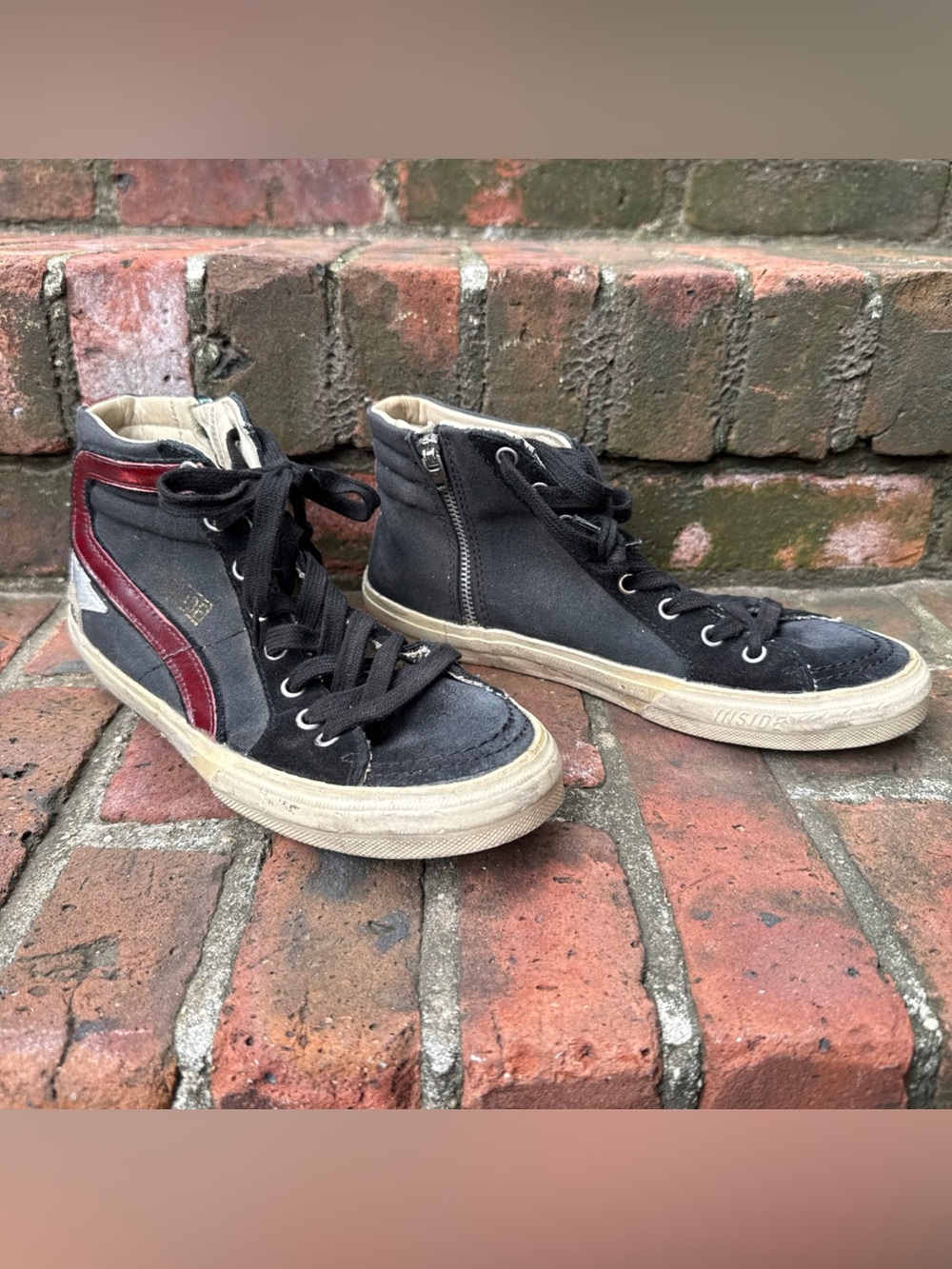 Golden Goose Slides Black High-Top Sneakers with Red Accent and silver star Sz37